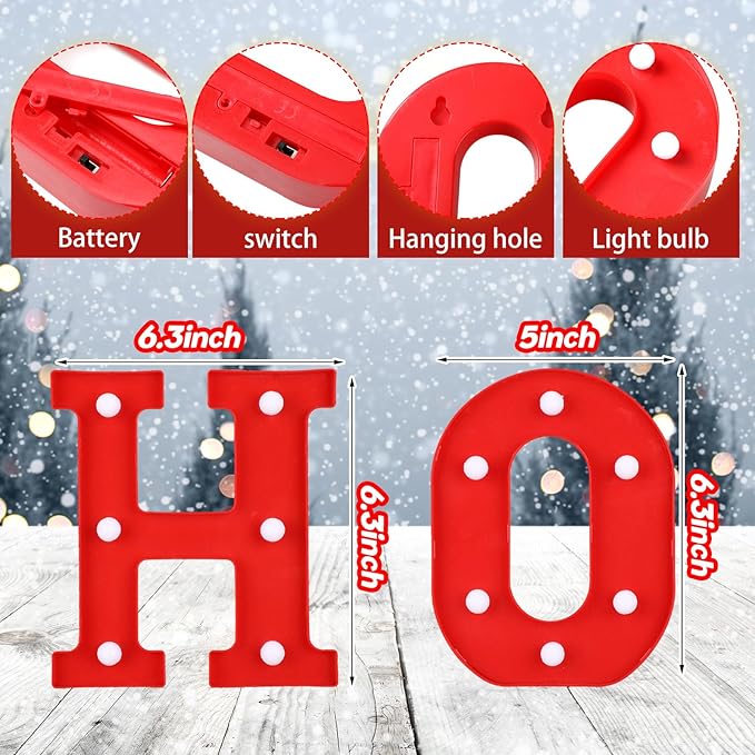 VIHOSE Christmas LED Letter Lights Sign Table Decoration Christmas Light up Letters Battery Powered Letter for Home Bar Christmas Party Bedroom Tabletop Decoration Gift(Ho Ho Ho) VIHOSE