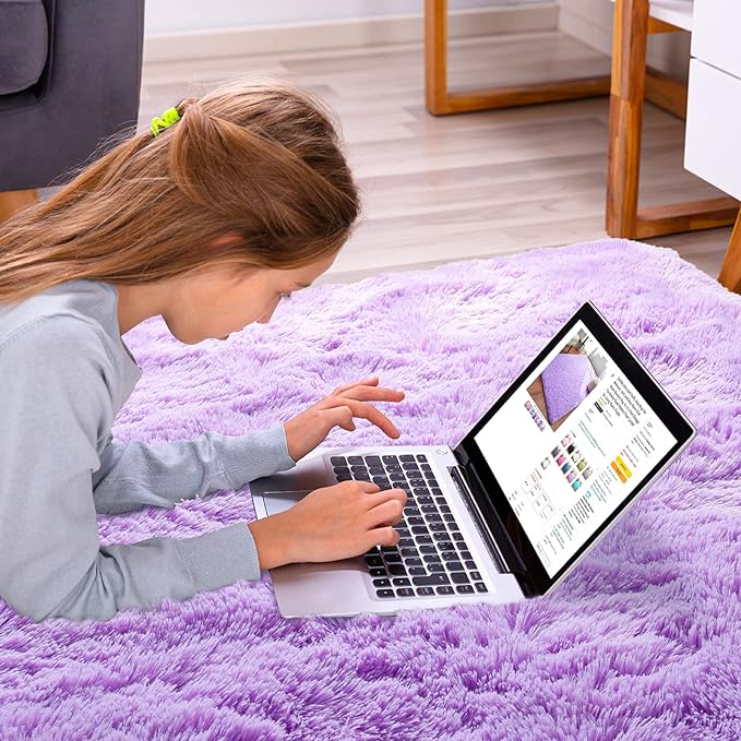 Softlife Ultra Soft Fluffy Area Rugs for Bedroom, Girls and Boys Room Kids Room Nursery Rug, 6 x 9 Feet Shaggy Fur Indoor Plush Modern Floor Carpet for Living Room Christmas Decor, Purple - LeafyLoom