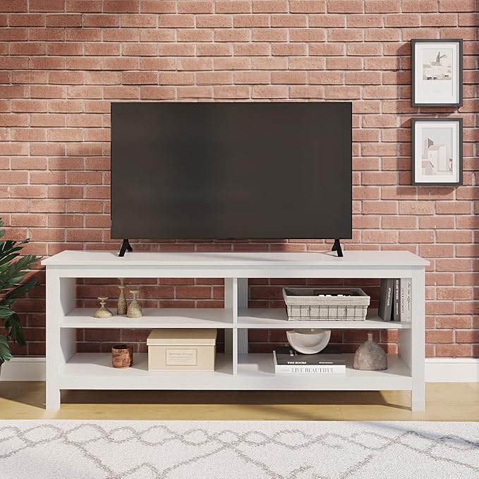 Panana TV Stand, 4 Cubby TV Stand for 60 inch TV, Farmhouse Television Stands Entertainment Center Media Stand with Storage TV Table Stand for Living Room (White 55 inches) - LeafyLoom