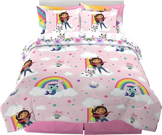 Franco Gabby's Dollhouse Kids Bedding Super Soft Comforter and Sheet Set with Sham, 7 Piece Full Size, (Officially Licensed Product) - LeafyLoom