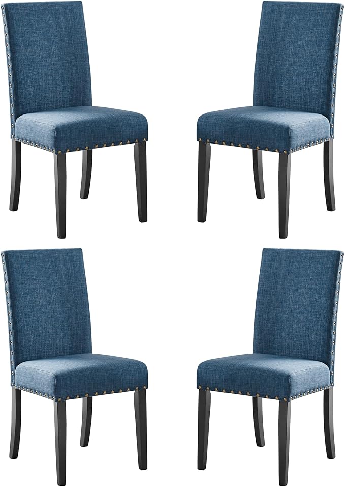 New Classic Furniture Crispin Dining Chair (Set of Four), 100% Polyester Marine Blue Fabric with Espresso Legs - LeafyLoom