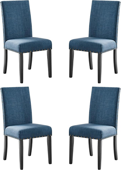 New Classic Furniture Crispin Dining Chair (Set of Four), 100% Polyester Marine Blue Fabric with Espresso Legs - LeafyLoom