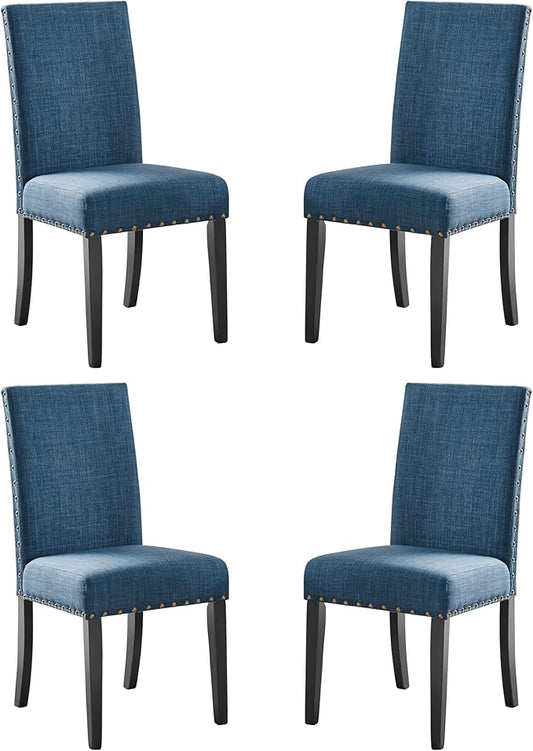 New Classic Furniture Crispin Dining Chair (Set of Four), 100% Polyester Marine Blue Fabric with Espresso Legs - LeafyLoom