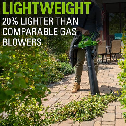 Greenworks 40V (185 MPH / 340 CFM / 75+ Compatible Tools) Cordless Brushless Leaf Blower / Vacuum, 4.0Ah Battery and Charger Included - LeafyLoom