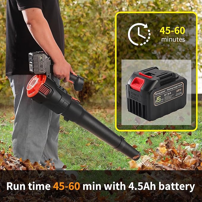 2024 Strong Power Leaf Blower Cordless, 500CFM 120MPH Leaf Blower with Battery and Charger, 20V 4.5Ah Battery Powered with Flat and Round Nozzles, for Lawn Care Yard Porch Driveway Patio Clean Snow - LeafyLoom