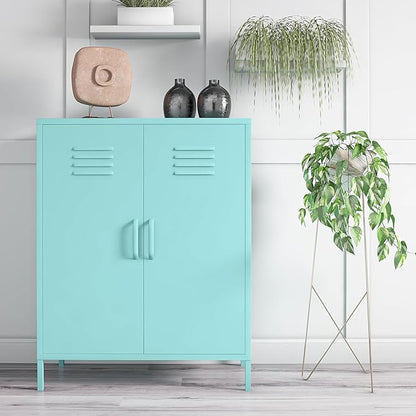 Novogratz Cache 2 Door Metal Locker Storage, Mint Cabinet - LeafyLoom