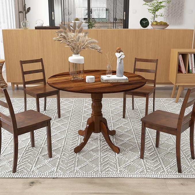 Round Dining Table, All Walnut - LeafyLoom