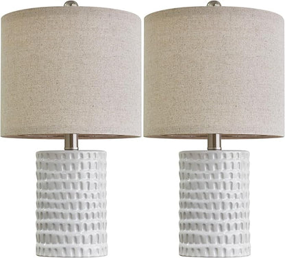 PORTRES 18.25" Modern Accent Ceramic Table Lamp Set of 2 for Bedroom White Desk Decor Bedside Lamps for Living Room Study Room Office Dorm Farmhouse Nightstand Lamp End Table Lamps - LeafyLoom