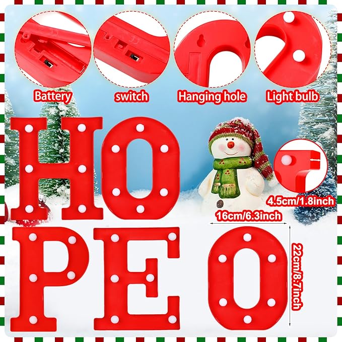 VIHOSE Christmas LED Letter Lights Sign Table Decoration Christmas Light up Letters Battery Powered Letter for Home Bar Christmas Party Bedroom Tabletop Decoration Gift (Hope) VIHOSE