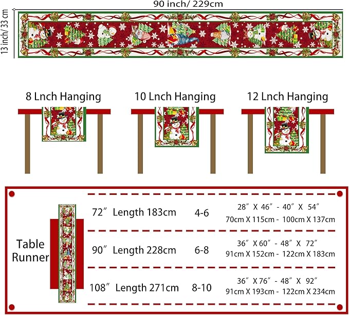 Christmas Table Runner 90 Inch Snowflake Buffalo Plaid Table Runner Christmas Theme Holiday Xmax Snowman Gnome Christmas Table Runner Decor for Kitchen Dining Table Home Party Decorations Unibyby