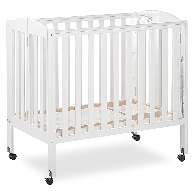 3 in 1 Portable Folding Stationary Side Crib in White, Greenguard Gold Certified, Safety Wheel with Locking Casters, Convertible, 3 Mattress Heights - LeafyLoom