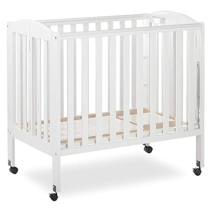 3 in 1 Portable Folding Stationary Side Crib in White, Greenguard Gold Certified, Safety Wheel with Locking Casters, Convertible, 3 Mattress Heights - LeafyLoom