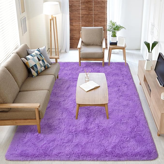 Softlife Ultra Soft Fluffy Area Rugs for Bedroom, Girls and Boys Room Kids Room Nursery Large Rug, 5.3 x 7.6 Feet Shaggy Fur Indoor Plush Modern Floor Carpet for Living Room Christmas Decor, Purple - LeafyLoom