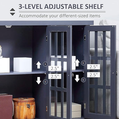 HOMCOM Sideboard, Buffet Cabinet with 3 Tempered Glass Doors, Stripe Pattern and Adjustable Storage Shelf, Credenza, Gray - LeafyLoom