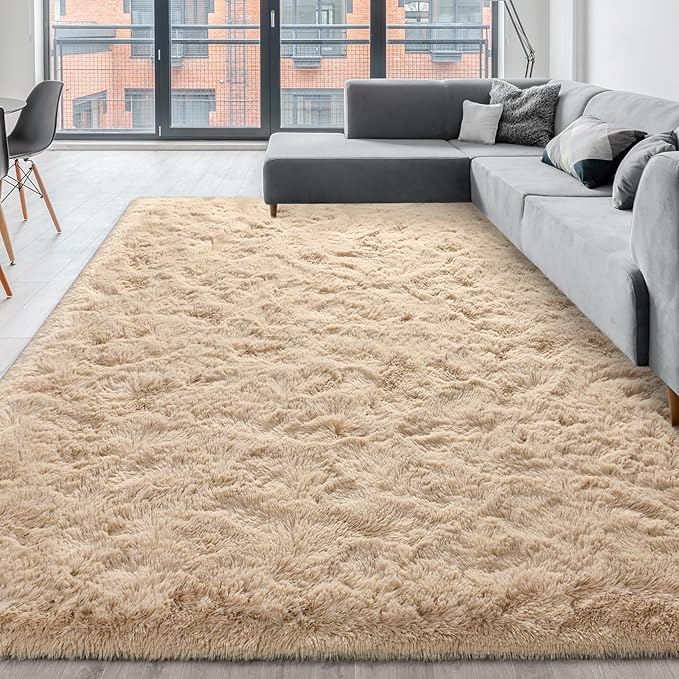 Super Soft Fluffy Shaggy Rugs for Living Room Bedroom, Fuzzy Plush Area Rugs for Girls Kids Room Nursery Home Decor, Furry Dorm Rug Cute Non-Slip Indoor Floor Carpet 4x6 Feet, Beige - LeafyLoom