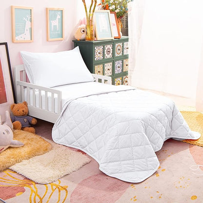 NTBAY Toddler Bedding Set - 4 Piece Soft and Breathable Crib Bedding Set for Boys and Girls, Includes Quilted Comforter, Fitted Sheet, Flat Top Sheet and Envelope Pillowcase, White - LeafyLoom