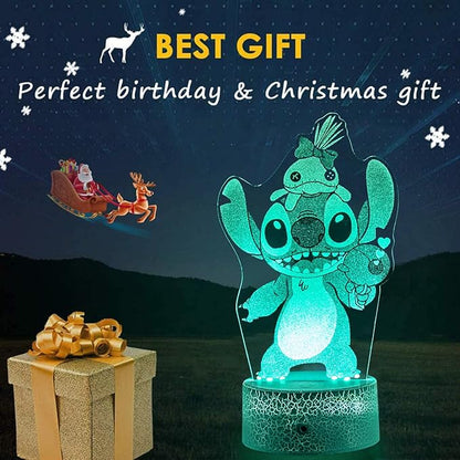 Stitch Night Light for Kids,Stitch Gifts,Christmas and Birthday Party Supplies for Boys/Girls, Stitch Decoration 3D Night Light, 16 Colors Change with Remote - LeafyLoom