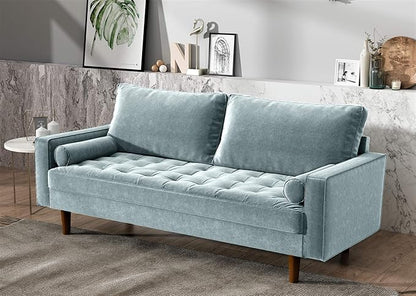 Womble Velvet Upholstered Living Room Diamond Tufted Chesterfield Sofa with Gleaming Nailheads, Steel Blue - LeafyLoom