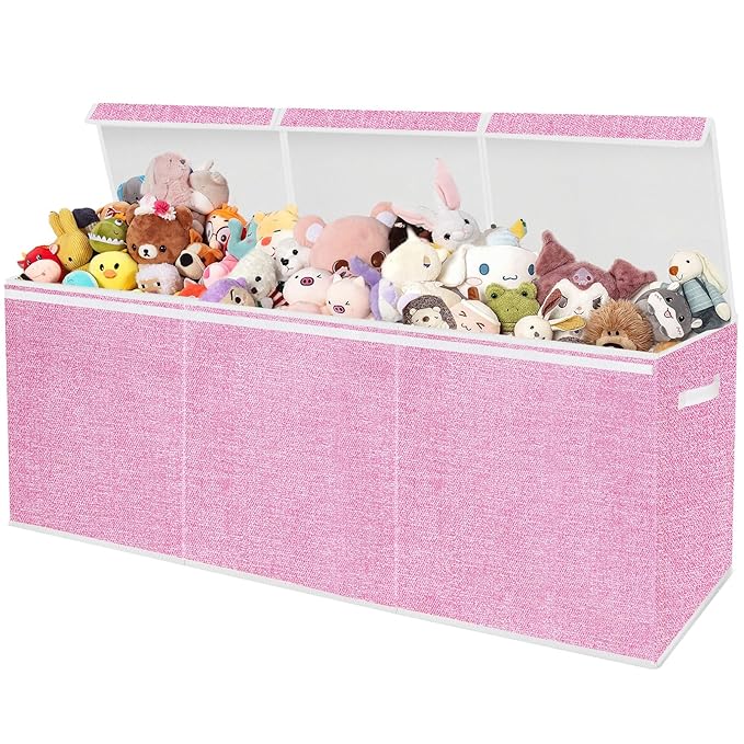 Extra Large Toy Box for Kids,Collapsible Toys Storage Chest Boxes Organizers with Dividers for Boys,Girls,Closet,Nursery,Playroom 35.8"x12.6"x16"(Dark Pink) - LeafyLoom