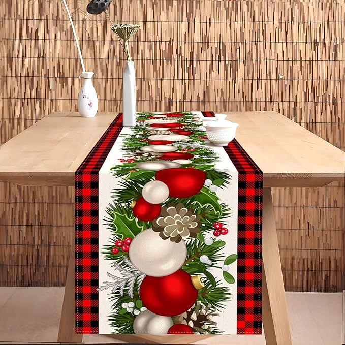 Nepnuser Black and Red Buffalo Check Plaid Christmas Table Runner 108 Inches Long Seasonal Winter Xmas Party Decoration Holiday Home Kitchen Dining Room Decor Nepnuser