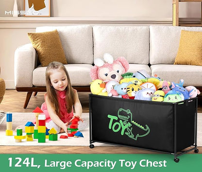 MISSLO Large Toy Box with Wheels Big Toy Chest for Kids Organizer Toy Storage Bin, 124L, Black - LeafyLoom