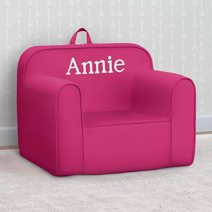 Delta Children Personalized Cozee Chair - Customize with Name – Foam Kids Chair for Ages 18 Months and Up, Hot Pink - LeafyLoom