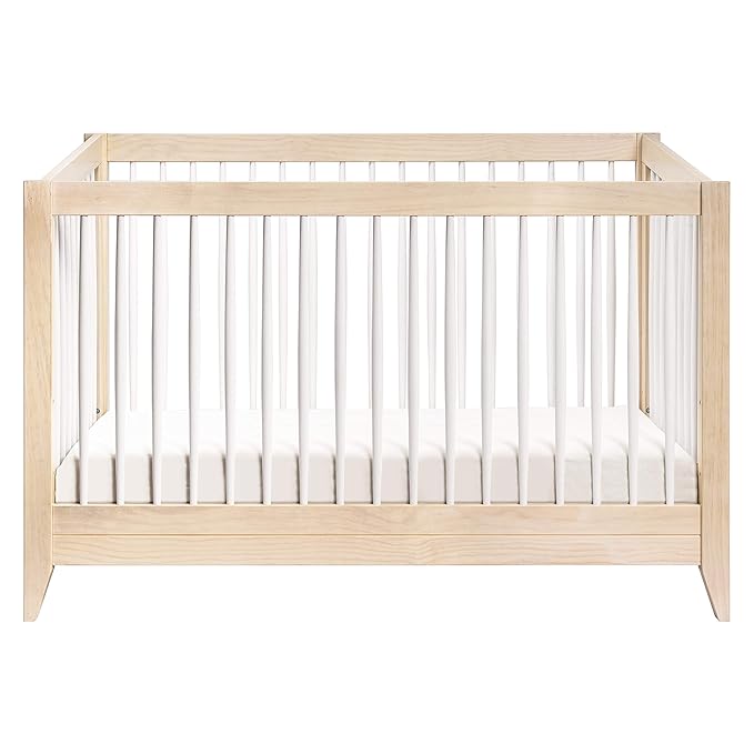 Babyletto Sprout 4-in-1 Convertible Crib with Toddler Bed Conversion Kit in Washed Natural and White, Greenguard Gold Certified - LeafyLoom