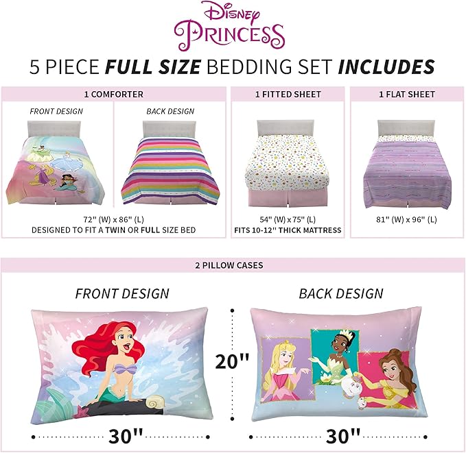 Disney Princess Ariel Kids Bedding Super Soft Comforter And Sheet Set, 5 Piece Full Size, "Official" Disney Product By Franco - LeafyLoom