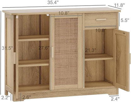 Irontar Kitchen Storage Cabinet, Sideboard Buffet Cabinet with Rattan Decorated Doors, Farmhouse Console Table with Drawer, Coffee Bar, Accent Table for Kitchen, Living Room, Hallway, Natural CWG010M - LeafyLoom