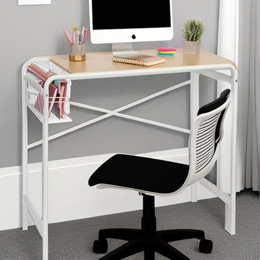 Honey-Can-Do Home Office Computer Desk with Side Basket, White OFC-09918 White - LeafyLoom