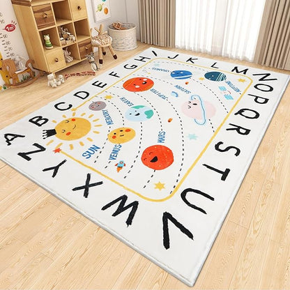 Soft ABC Kids Rug,110.2x78.7 in Washable Large Classroom Rug,Non-Slip Educational Kids Room Rug,Cute Solar System Playroom Area Rug for Classroom Playroom Bedroom Kids Room Decor - LeafyLoom