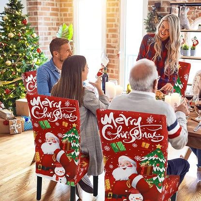 U'Artlines Christmas Chair Covers Set of 6, Removable Washable Merry Christmas Dining Chair Seat Covers Stretch Protector Slipcovers for Dining Room Kitchen Holiday Party Decor, Santa Claus UArtlines