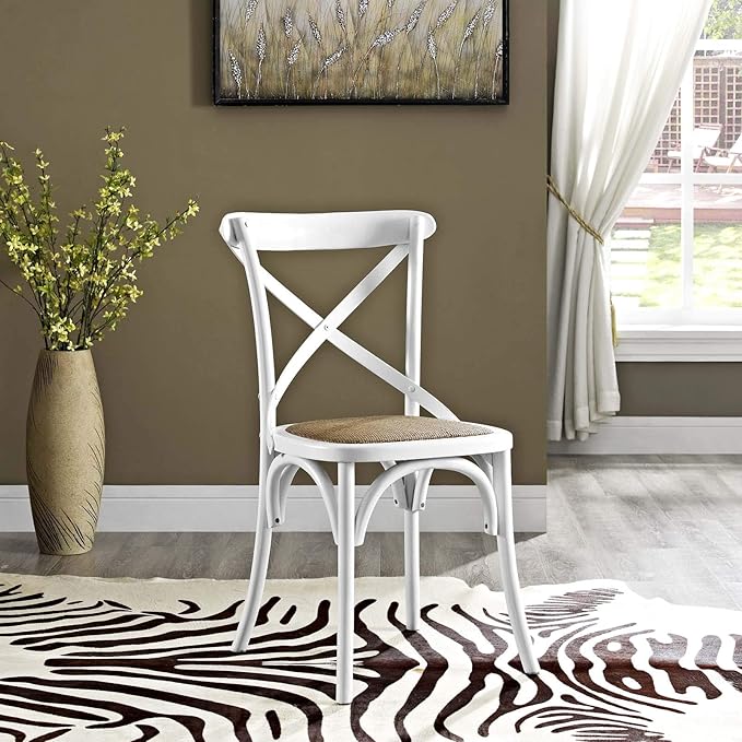 Modway Gear Rustic Modern Farmhouse Elm Wood Rattan Dining Chair in White - LeafyLoom