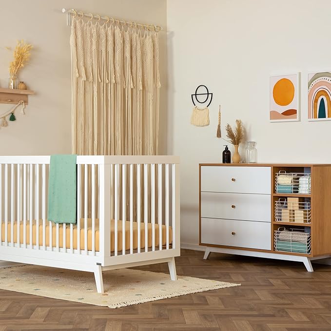 dadada Baby Soho 3-in-1 Convertible Crib to Toddler Bed – Wooden Crib Made in Italy, GREENGUARD Gold Certified Small Baby Crib – Baby-Safe Finish, Modern Design (White) - LeafyLoom