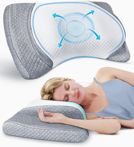 Ultra Comfort Cervical Neck Pillow for Pain Relief, Adjustable Side Sleeping Pillow Fit Shoulder Perfectly, Ergonomic Contour Memory Foam Pillow with Armrest Area, Bed Pillow for Back Stomach Sleeping - LeafyLoom