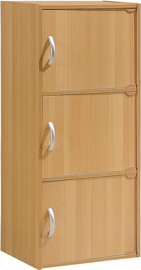 HODEDAH 3 Door Bookcase Cabinet, Beech - LeafyLoom