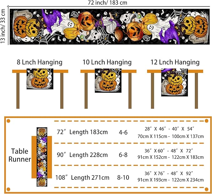 Halloween Table Runner Pumpkin Black Cat Halloween Table Runners 72 Inches Long Happy Halloween Boo Ghost Theme Decor for Kitchen Dining Table Home Party Decorations Unibyby