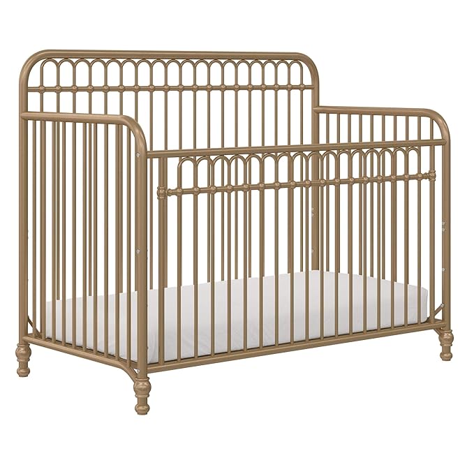 Little Seeds Ivy 3-in-1 Convertible Metal Crib, JMPA Certified, Gold - LeafyLoom