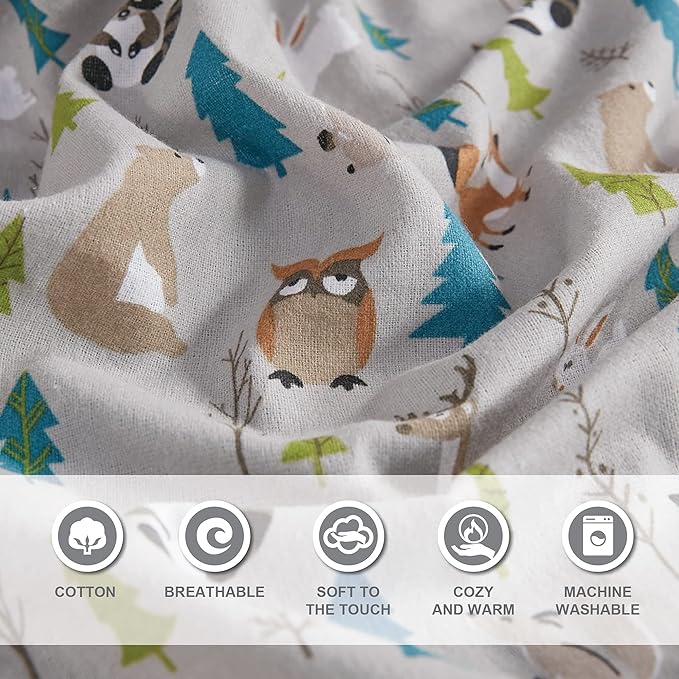 Comfort Spaces Cotton Flannel Breathable Warm, Deep Pocket Sheets with Pillow Case Bedding, King, Multi Forest Animals 4 Piece - LeafyLoom