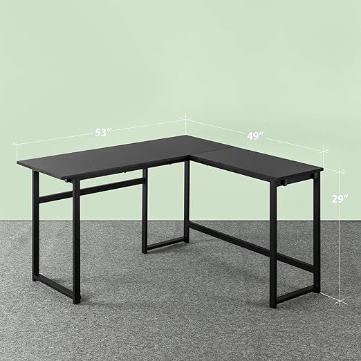 ZINUS Luke 53 Inch Black Metal Corner Desk / L-Shaped Computer Desk / Office Desk / Easy, Bolt Free Assembly - LeafyLoom