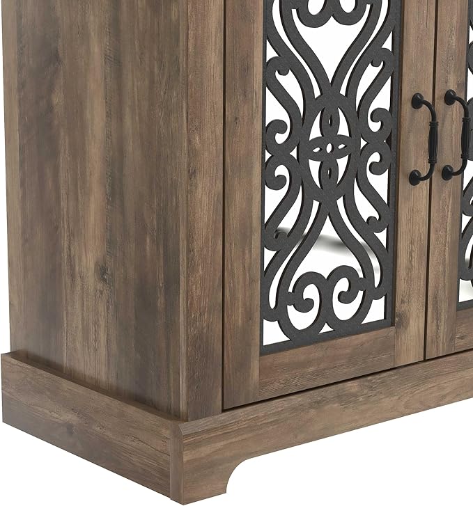 Galano Calidia 2 Door Sideboard, Kitchen Storage Sideboard Buffet Cabinet Console with Acrylic Mirror Doors & Adjustable Shelves, 15.67" D x 32.36" W x 29.29" H, Knotty Oak - LeafyLoom