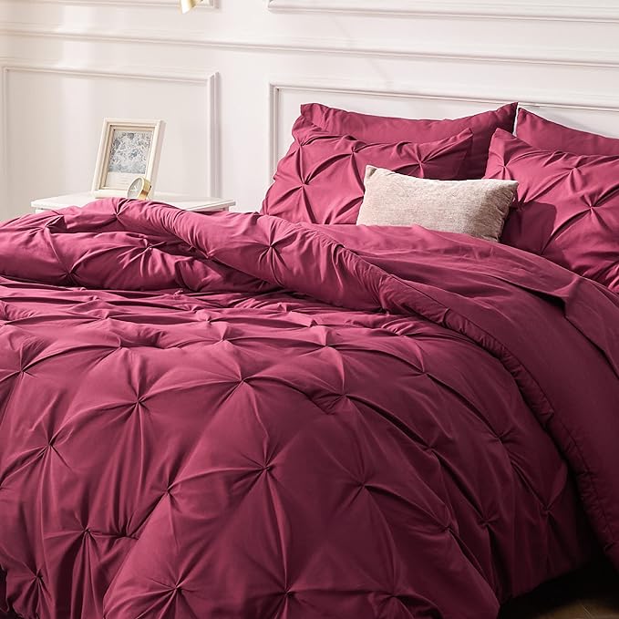 Bedsure Full Size Comforter Sets - Bedding Sets Full 7 Pieces, Bed in a Bag Burgundy Bed Sets with Comforter, Sheets, Pillowcases & Shams - LeafyLoom