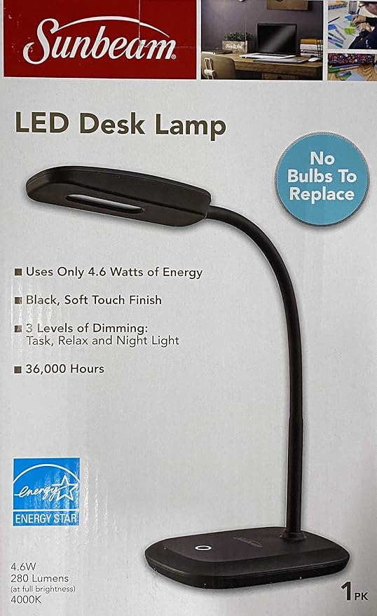 SUNBEAM Flexible Neck LED Desk LAMP Adjustable Light Energy Star Black - LeafyLoom