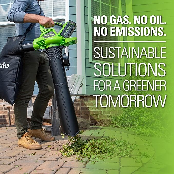 Greenworks 40V (185 MPH / 340 CFM / 75+ Compatible Tools) Cordless Brushless Leaf Blower / Vacuum, 4.0Ah Battery and Charger Included - LeafyLoom