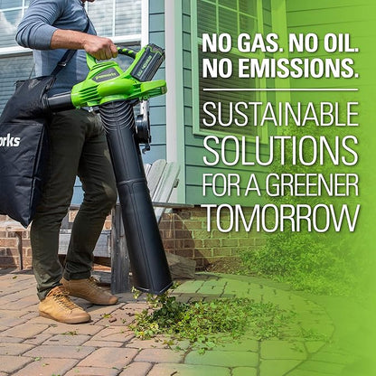 Greenworks 40V (185 MPH / 340 CFM / 75+ Compatible Tools) Cordless Brushless Leaf Blower / Vacuum, Tool Only - LeafyLoom