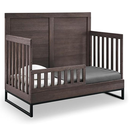 Simmons Kids Foundry 6-in-1 Convertible Baby Crib, Rustic Grey with Matte Black - LeafyLoom