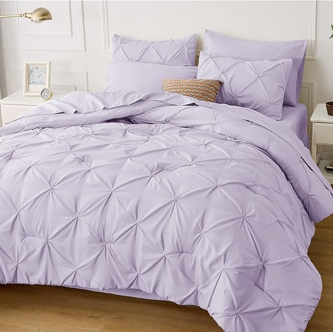 Bedsure Light Purple Comforter Set Full - Bedding Sets Full 7 Pieces, Bed in a Bag Purple Bed Sets with Comforter, Sheets, Pillowcases & Shams - LeafyLoom