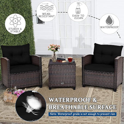 3 PCS Patio Furniture Set, OneSize, Black - LeafyLoom