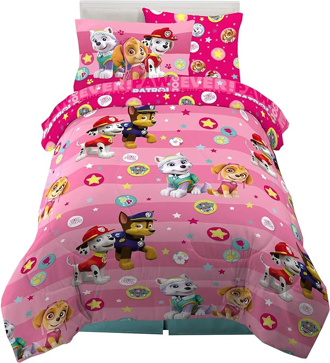 Paw Patrol Girls Kids Bedding Super Soft Comforter and Sheet Set with Sham, 5 Piece Twin Size, (100% Officially Licensed Nickelodeon Product) By Franco - LeafyLoom