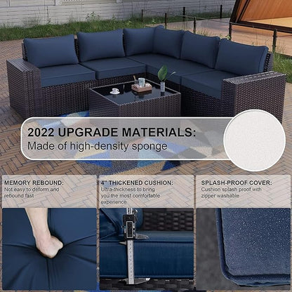 Kullavik 13PCS Outdoor Patio Furniture Set with 43" 55000BTU Gas Propane Fire Pit Table PE Wicker Rattan Sectional Sofa Patio Conversation Sets,Navy blue - LeafyLoom